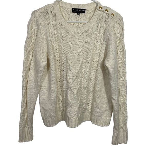 Madewell x Sezane White Chunky Knit Cream Crewneck Sweater - Picture 1 of 3